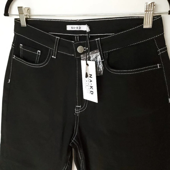 NA-KD Highwaist Denim Culotte Women Size 40 Jeans in Midnight Black Lightweight - Picture 10 of 14